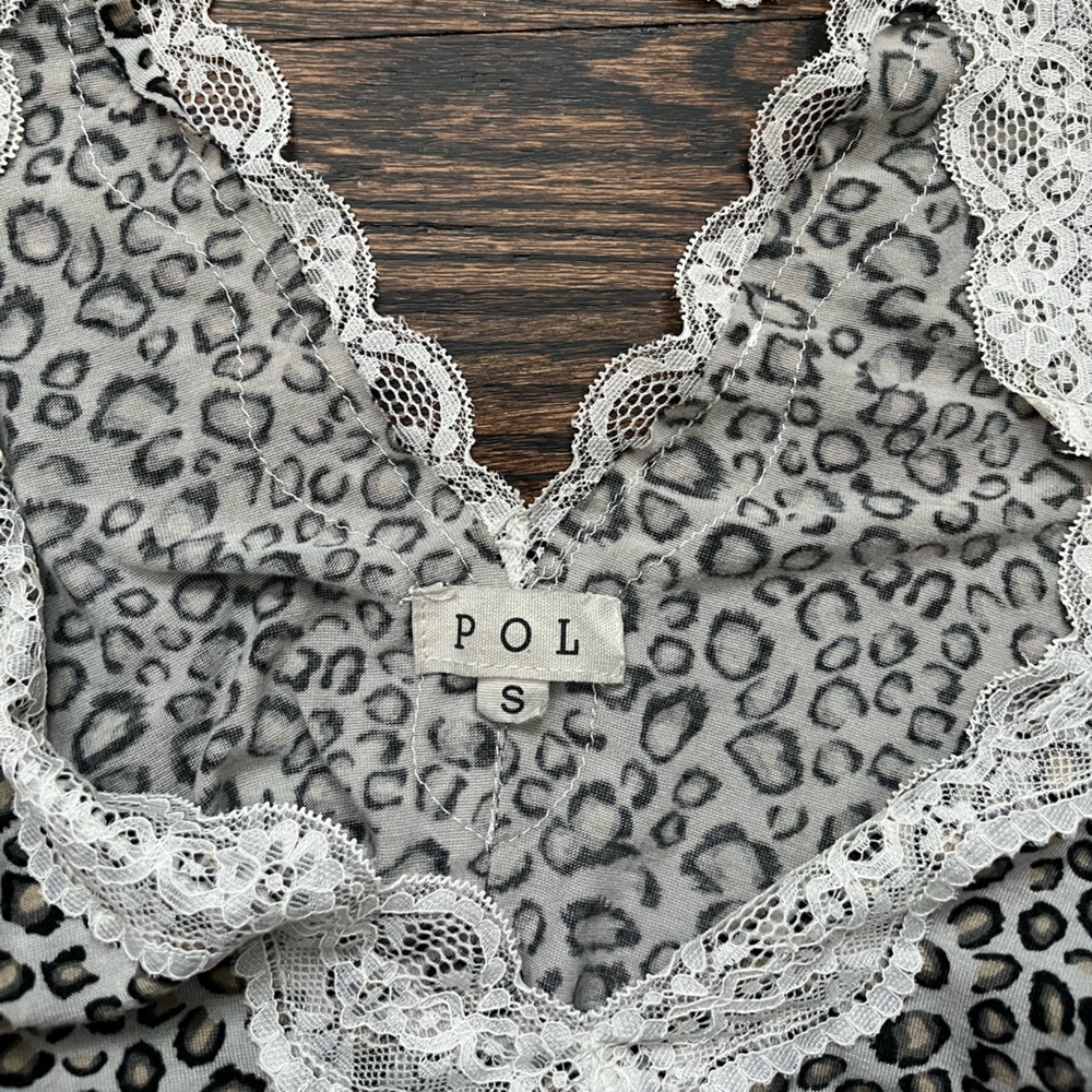 Leopard Print Lace Trim Pajama Cropped Tank Top - Picture 5 of 5